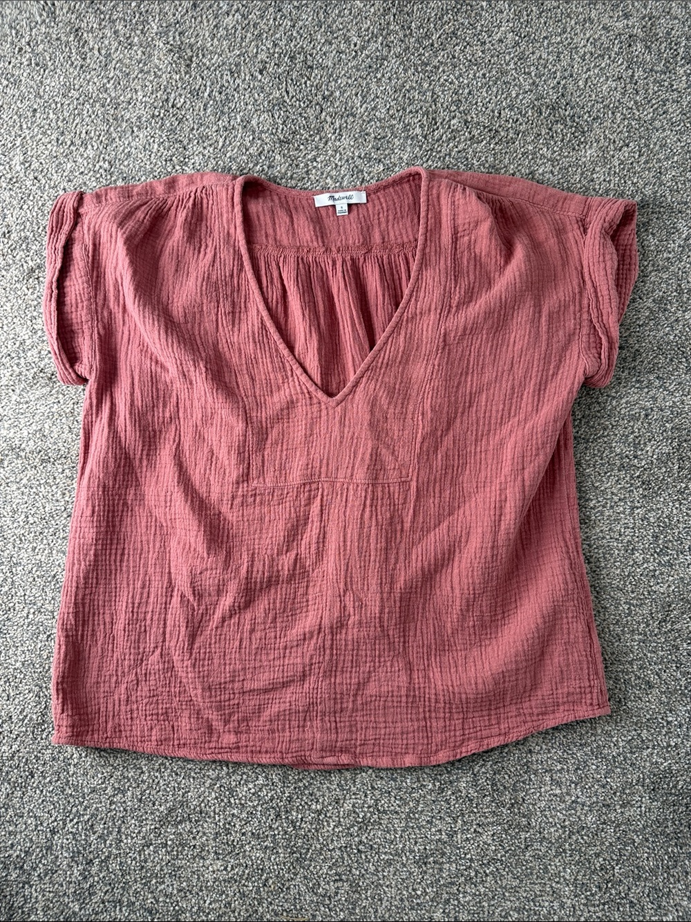 Madewell Lightspun Westing Top Cotton Crinkle Gauze V-Neck Short Sleeve Size S